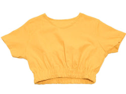 ショート丈 クルーネックコットンTシャツ Yellow